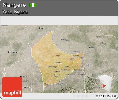Satellite 3D Map of Nangere, semi-desaturated