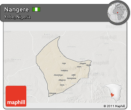 Shaded Relief 3D Map of Nangere, lighten, semi-desaturated