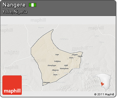 Shaded Relief 3D Map of Nangere, lighten, semi-desaturated