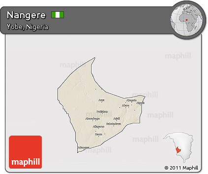 Shaded Relief 3D Map of Nangere, single color outside
