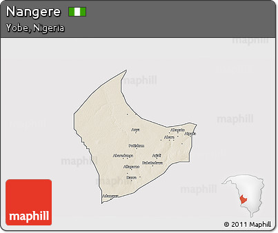 Shaded Relief 3D Map of Nangere, single color outside
