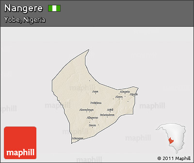 Shaded Relief 3D Map of Nangere, single color outside