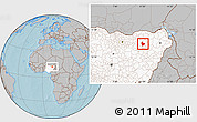 Gray Location Map of Nangere, highlighted country, hill shading