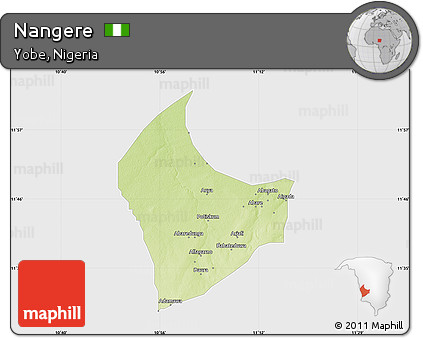 Physical Map of Nangere, single color outside