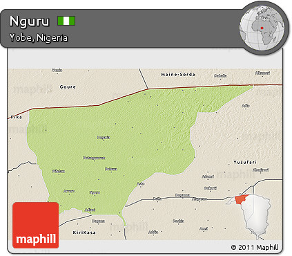 Physical 3D Map of Nguru, shaded relief outside