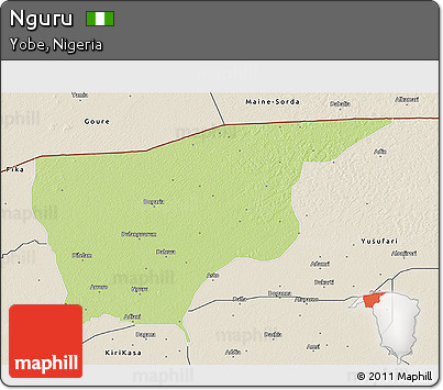 Physical 3D Map of Nguru, shaded relief outside