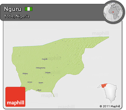 Physical 3D Map of Nguru, single color outside