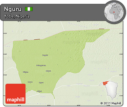 Physical Map of Nguru, lighten