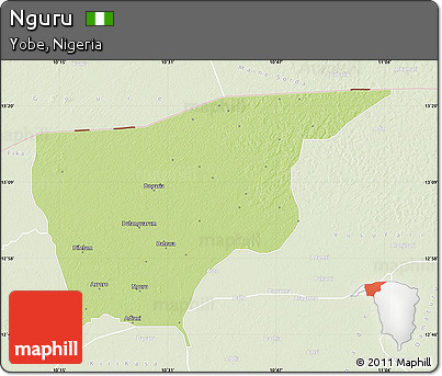 Physical Map of Nguru, lighten