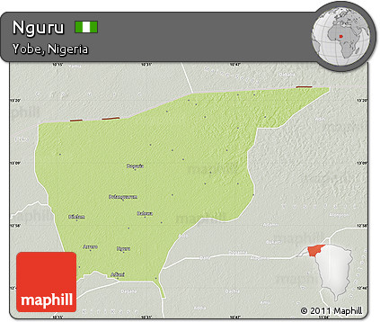 Physical Map of Nguru, lighten, semi-desaturated