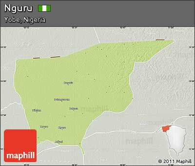 Physical Map of Nguru, lighten, semi-desaturated