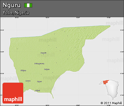 Physical Map of Nguru, single color outside