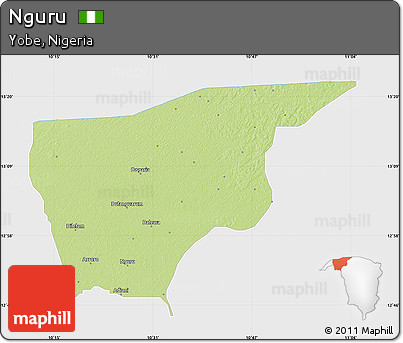 Physical Map of Nguru, single color outside