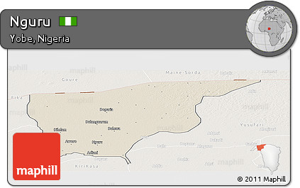 Shaded Relief Panoramic Map of Nguru, lighten