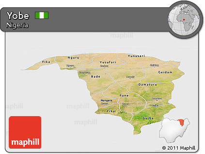 Satellite Panoramic Map of Yobe, single color outside