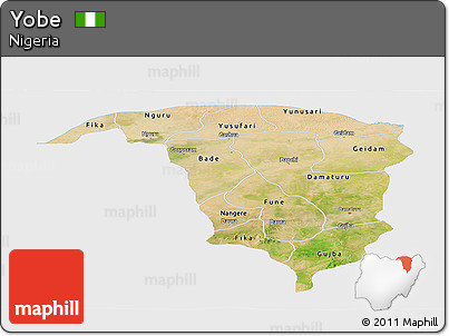 Satellite Panoramic Map of Yobe, single color outside
