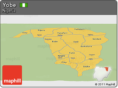 Savanna Style Panoramic Map of Yobe, single color outside