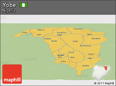 Savanna Style Panoramic Map of Yobe, single color outside