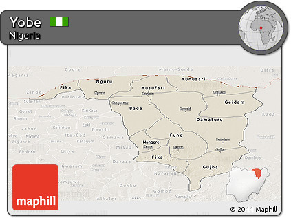 Shaded Relief Panoramic Map of Yobe, lighten