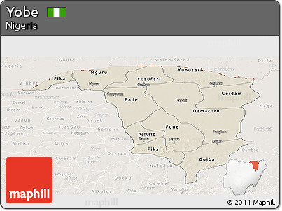 Shaded Relief Panoramic Map of Yobe, lighten