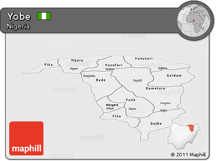 Silver Style Panoramic Map of Yobe, single color outside