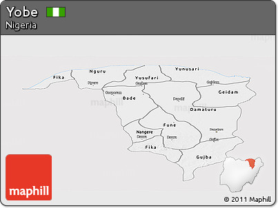 Silver Style Panoramic Map of Yobe, single color outside