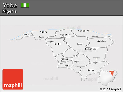 Silver Style Panoramic Map of Yobe, single color outside