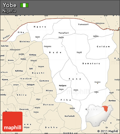 Classic Style Simple Map of Yobe
