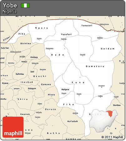 Classic Style Simple Map of Yobe