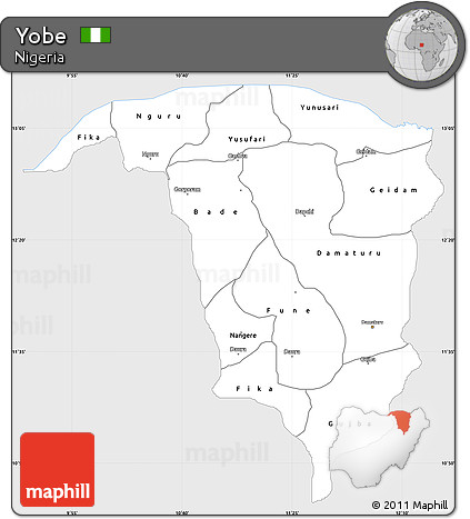 Silver Style Simple Map of Yobe, single color outside
