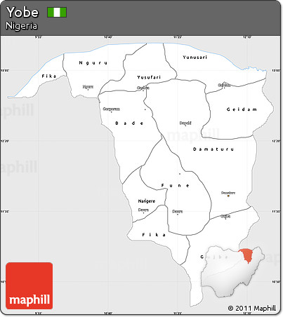 Silver Style Simple Map of Yobe, single color outside