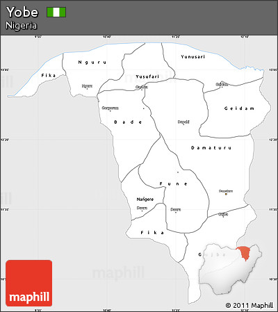 Silver Style Simple Map of Yobe, single color outside