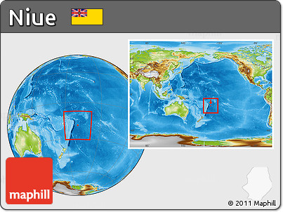 Physical Location Map of Niue, within the entire continent