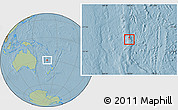 Satellite Location Map of Norfolk Island, savanna style outside, hill shading