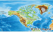 Physical 3D Map of North America, political shades outside, shaded relief sea