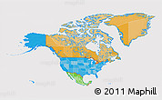Political 3D Map of North America, cropped outside