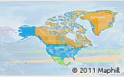 Political 3D Map of North America, lighten