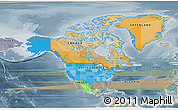 Political 3D Map of North America, semi-desaturated