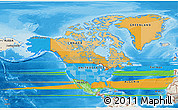 Political 3D Map of North America, shaded relief outside, bathymetry sea