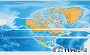 Political 3D Map of North America, single color outside, shaded relief sea