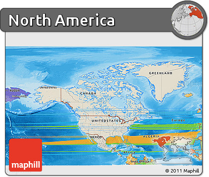 Shaded Relief 3D Map of North America, political outside