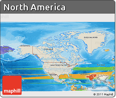 Shaded Relief 3D Map of North America, political outside