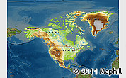 Physical Map of North America, darken