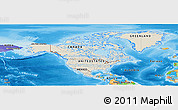 Shaded Relief Panoramic Map of North America, political outside, shaded relief sea
