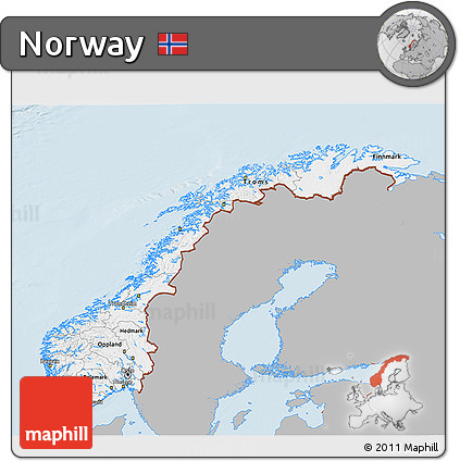 Gray 3D Map of Norway, single color outside