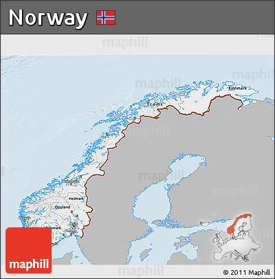 Gray 3D Map of Norway, single color outside