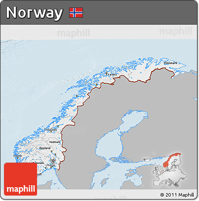 Gray 3D Map of Norway, single color outside