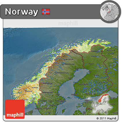 Physical 3D Map of Norway, darken