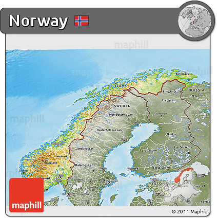 Physical 3D Map of Norway, semi-desaturated, land only