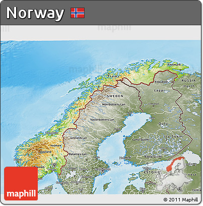 Physical 3D Map of Norway, semi-desaturated, land only